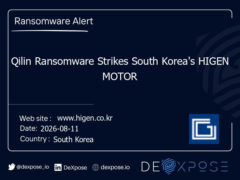 Qilin Ransomware Strikes South Korea's HIGEN MOTOR