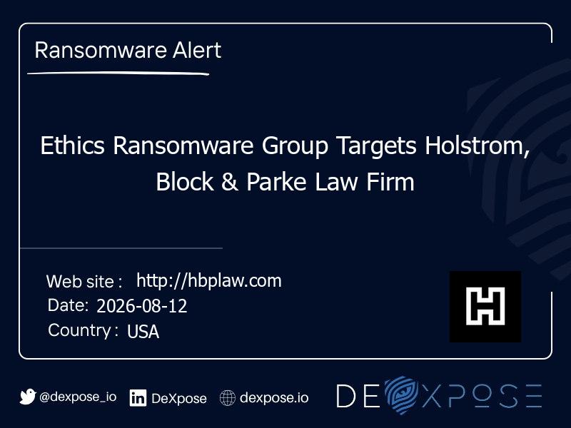 Ethics Ransomware Group Targets Holstrom, Block & Parke Law Firm