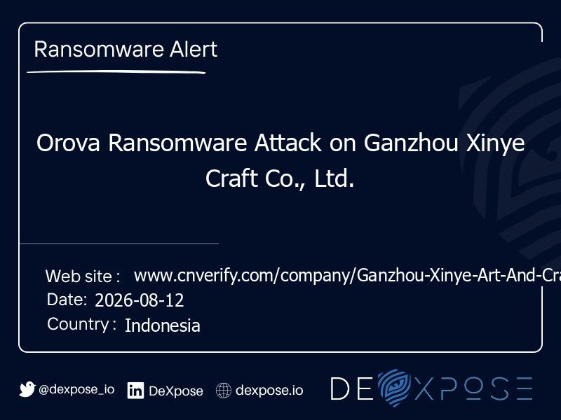 Orova Ransomware Attack on Ganzhou Xinye Craft Co., Ltd.