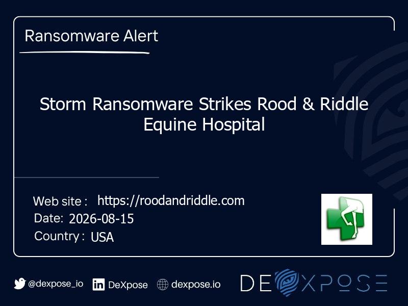 Storm Ransomware Strikes Rood & Riddle Equine Hospital