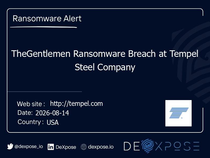 TheGentlemen Ransomware Breach at Tempel Steel Company