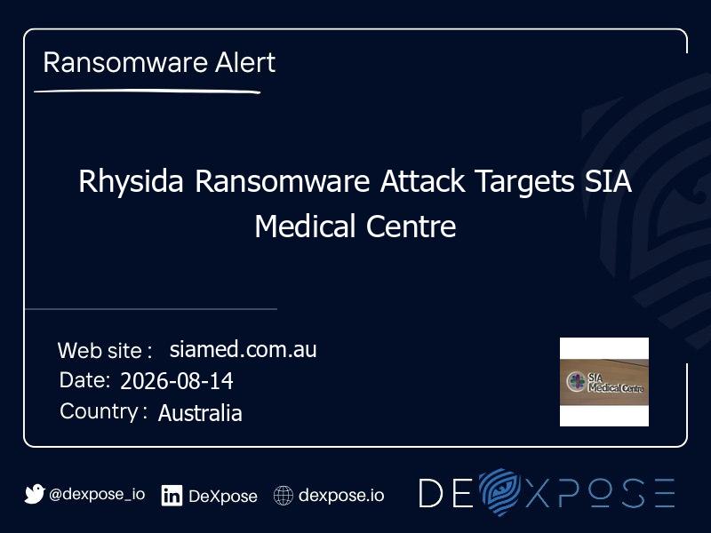 Rhysida Ransomware Attack Targets SIA Medical Centre