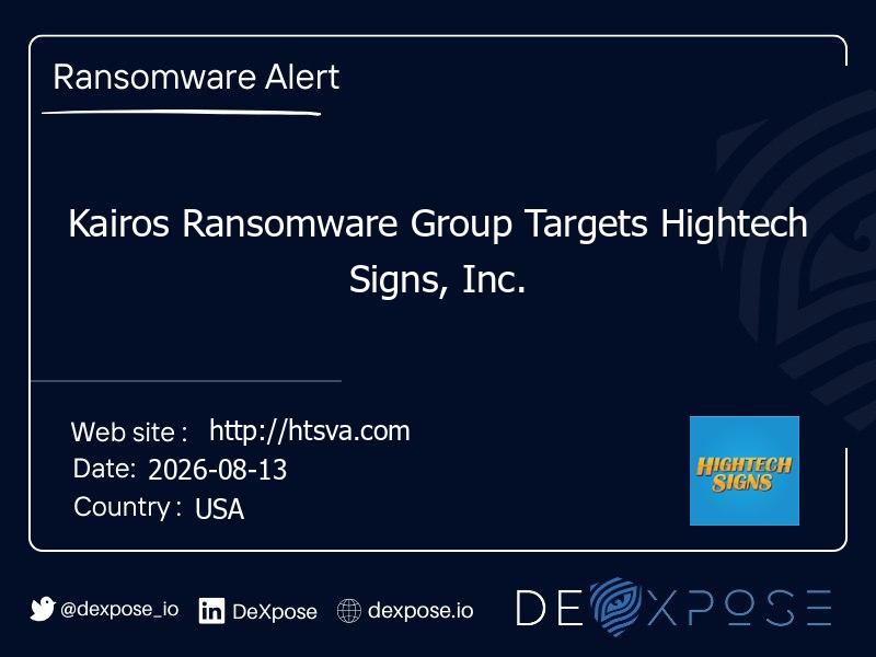 Kairos Ransomware Group Targets Hightech Signs, Inc.