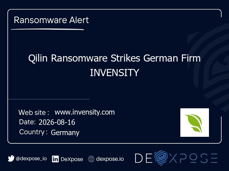 Qilin Ransomware Strikes German Firm INVENSITY