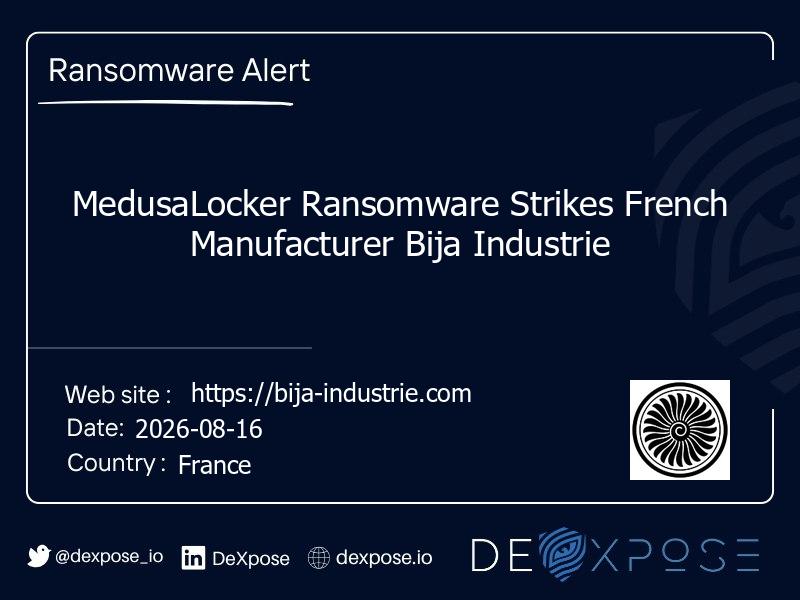 MedusaLocker Ransomware Strikes French Manufacturer Bija Industrie