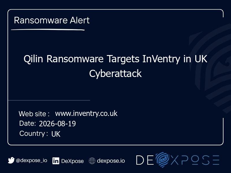 Qilin Ransomware Targets InVentry in UK Cyberattack