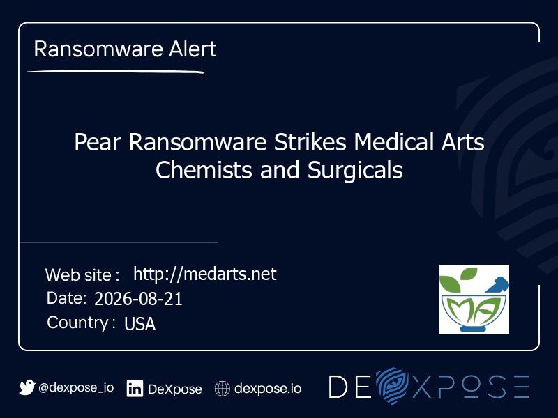 Pear Ransomware Strikes Medical Arts Chemists and Surgicals