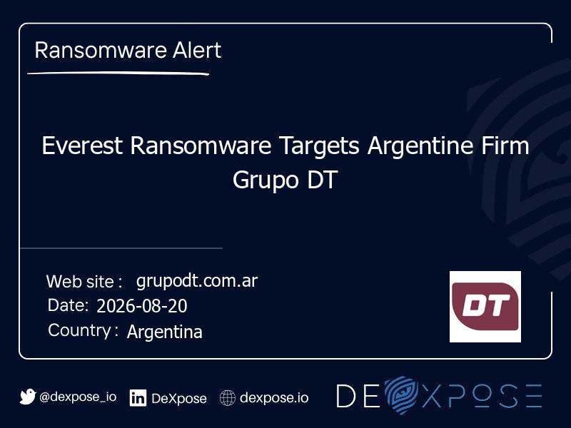 Everest Ransomware Targets Argentine Firm Grupo DT