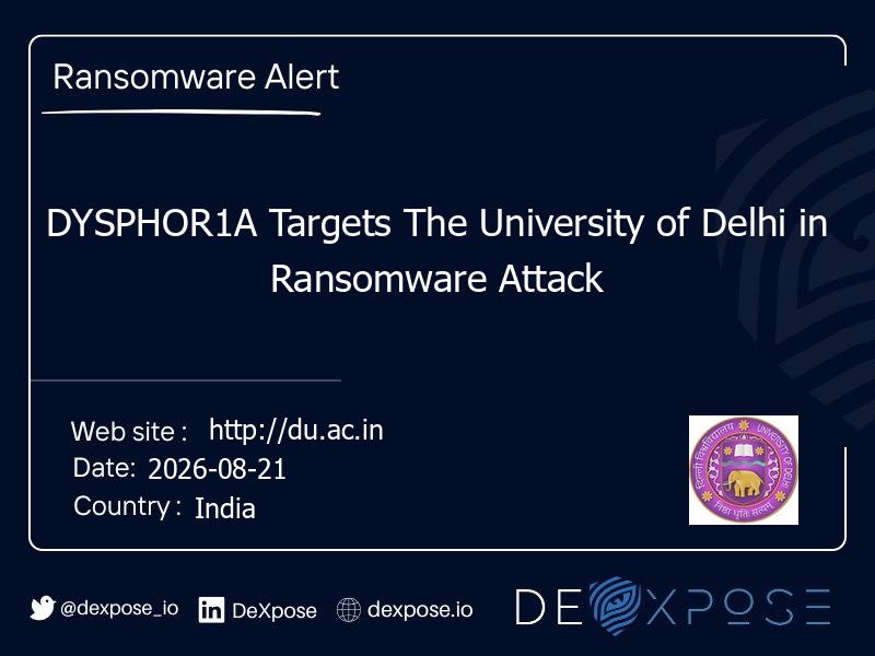 DYSPHOR1A Targets The University of Delhi in Ransomware Attack