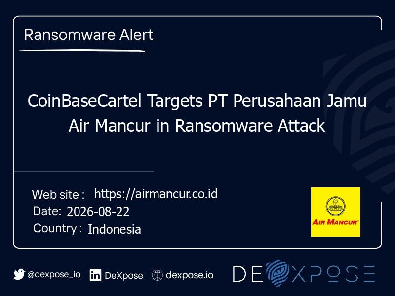 CoinBaseCartel Targets PT Perusahaan Jamu Air Mancur in Ransomware Attack