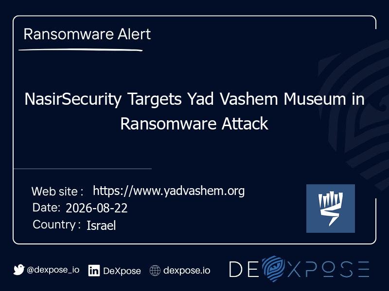 NasirSecurity Targets Yad Vashem Museum in Ransomware Attack