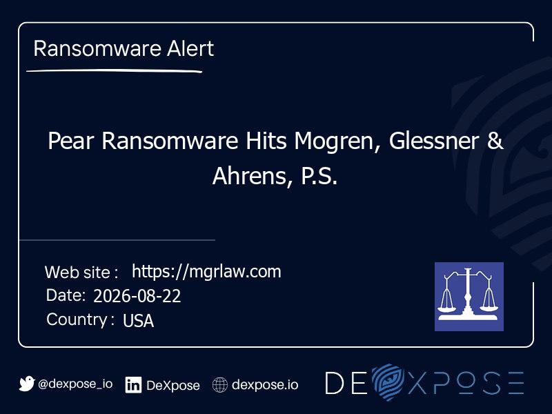 Pear Ransomware Hits Mogren, Glessner & Ahrens, P.S.