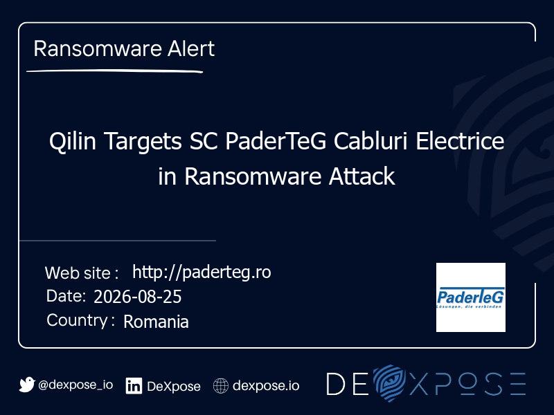 Qilin Targets SC PaderTeG Cabluri Electrice in Ransomware Attack