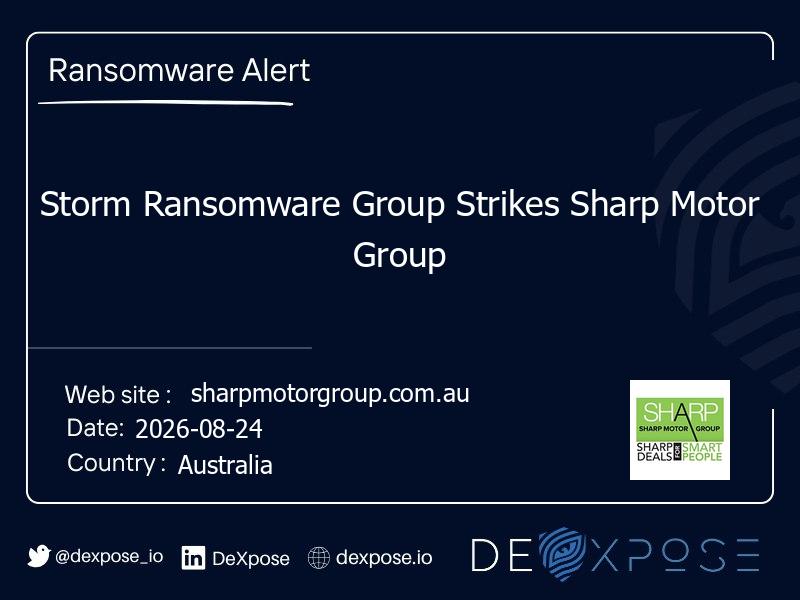 Storm Ransomware Group Strikes Sharp Motor Group