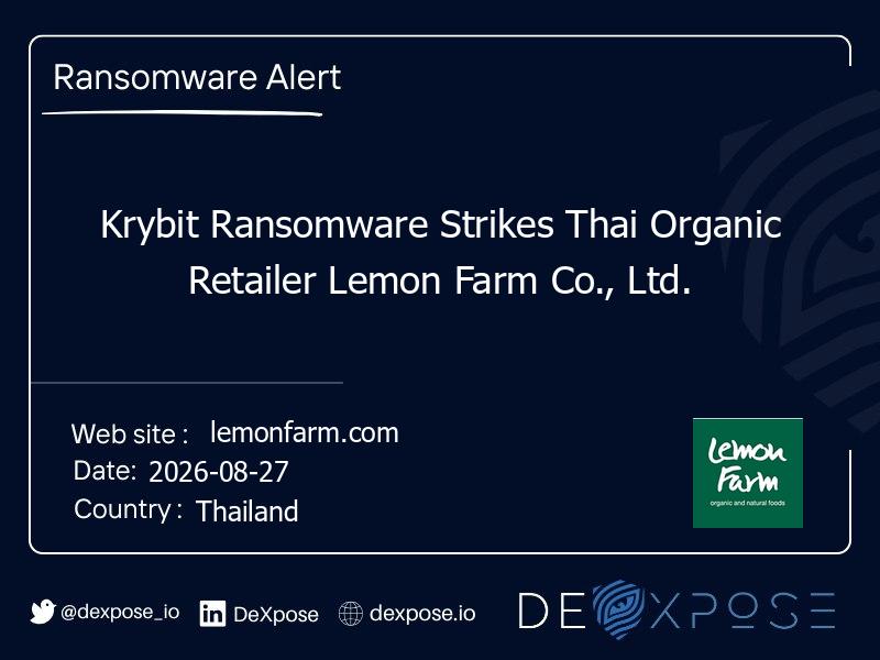 Krybit Ransomware Strikes Thai Organic Retailer Lemon Farm Co., Ltd.