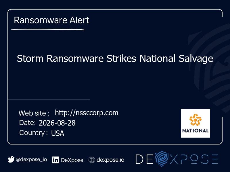 Storm Ransomware Strikes National Salvage