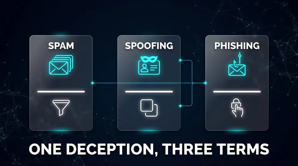 Phishing vs Spam vs Spoofing
