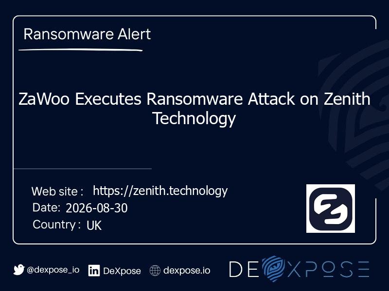 ZaWoo Executes Ransomware Attack on Zenith Technology
