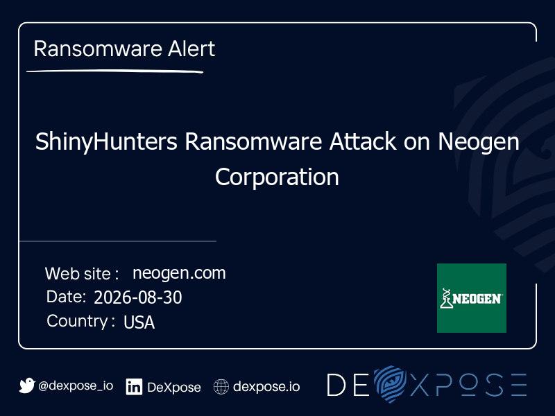 ShinyHunters Ransomware Attack on Neogen Corporation