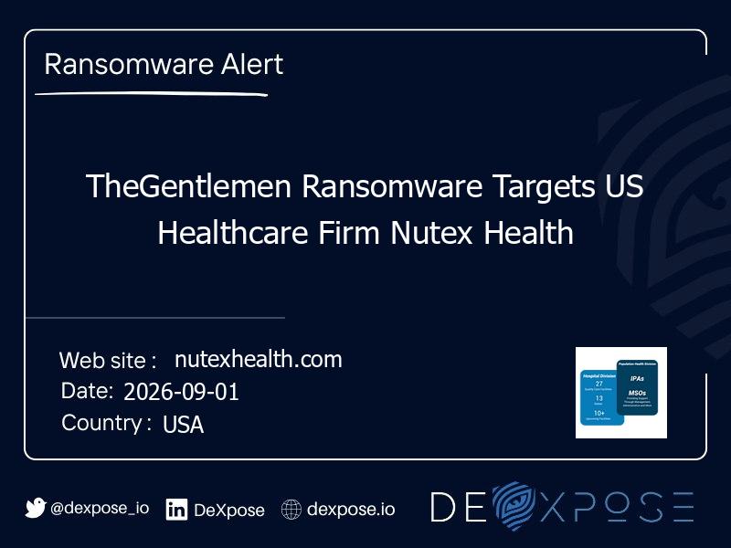 TheGentlemen Ransomware Targets US Healthcare Firm Nutex Health