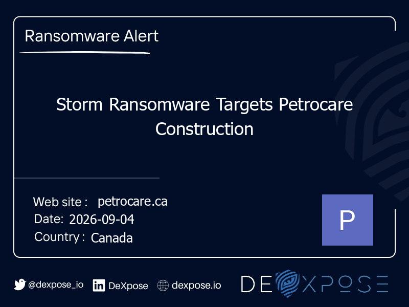 Storm Ransomware Targets Petrocare Construction