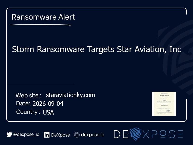 Storm Ransomware Targets Star Aviation, Inc