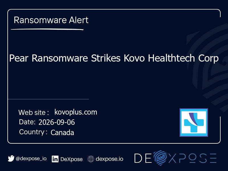 Pear Ransomware Strikes Kovo Healthtech Corp
