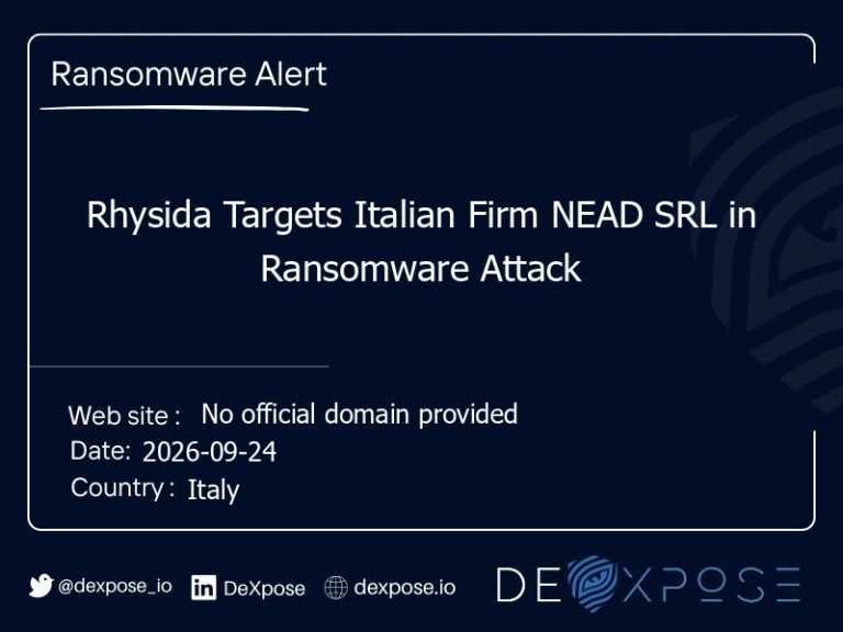 Rhysida Targets Italian Firm NEAD SRL in Ransomware Attack