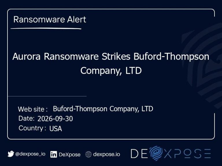 Aurora Ransomware Strikes Buford-Thompson Company, LTD
