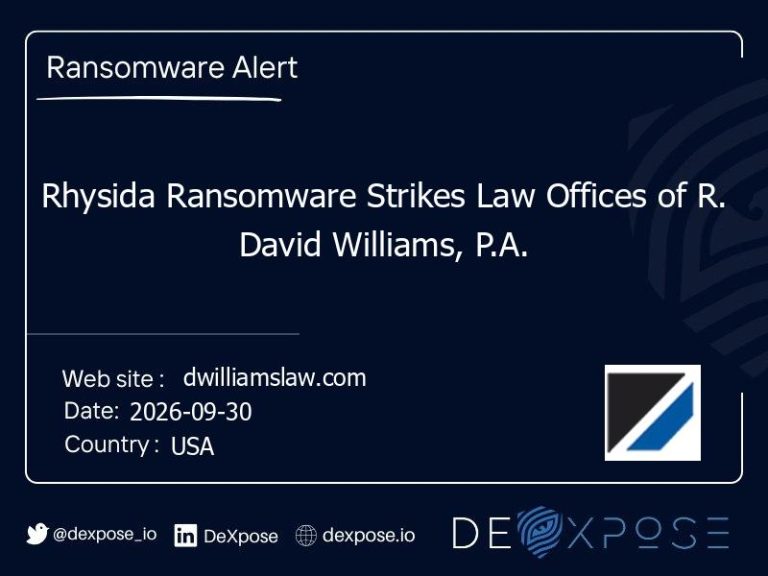 Rhysida Ransomware Strikes Law Offices of R. David Williams, P.A.