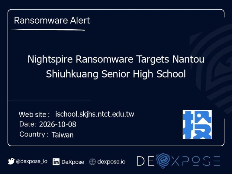 Nightspire Ransomware Targets Nantou Shiuhkuang Senior High School