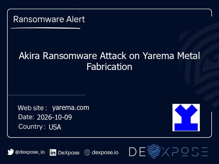 Akira Ransomware Attack on Yarema Metal Fabrication