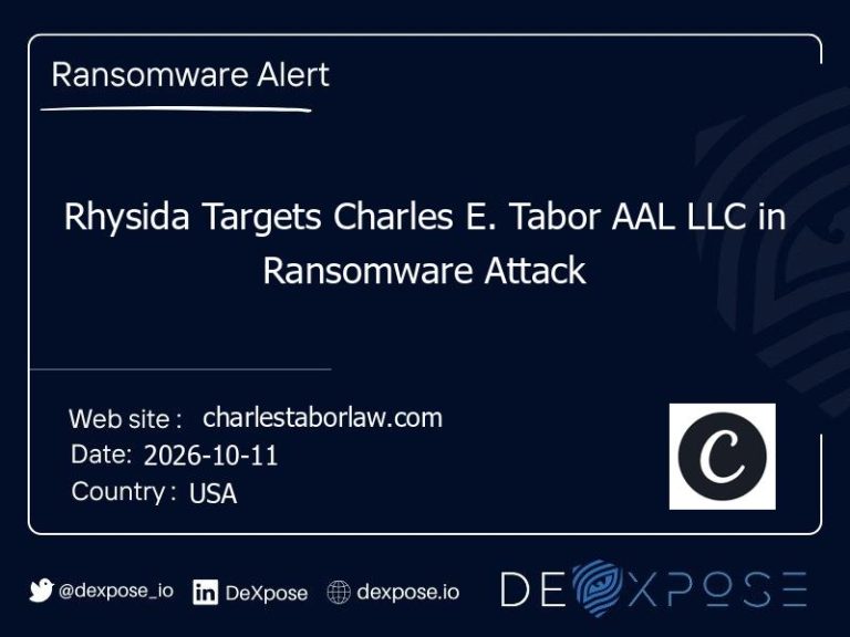 Rhysida Targets Charles E. Tabor AAL LLC in Ransomware Attack