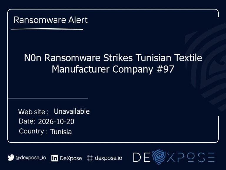 N0n Ransomware Strikes Tunisian Textile Manufacturer Company #97