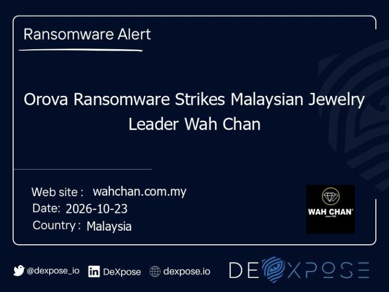 Orova Ransomware Strikes Malaysian Jewelry Leader Wah Chan
