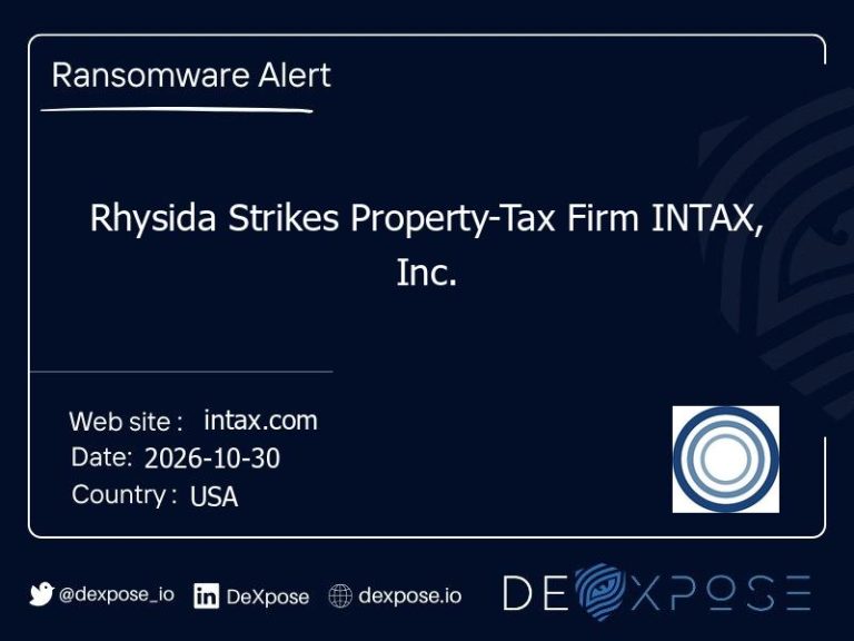 Rhysida Strikes Property-Tax Firm INTAX, Inc.